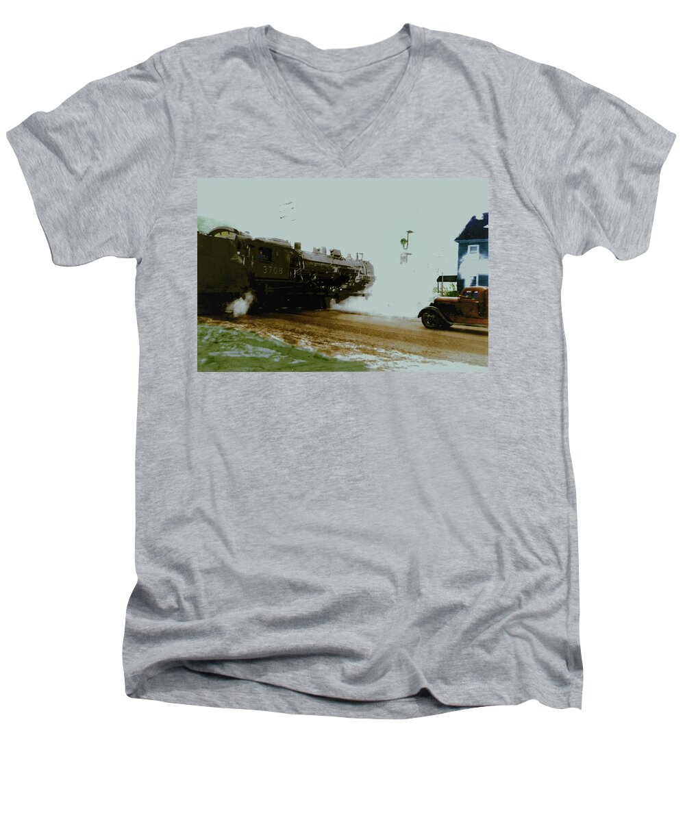 Railroad Men's V-Neck T-Shirt featuring the digital art Steam by Cliff Wilson