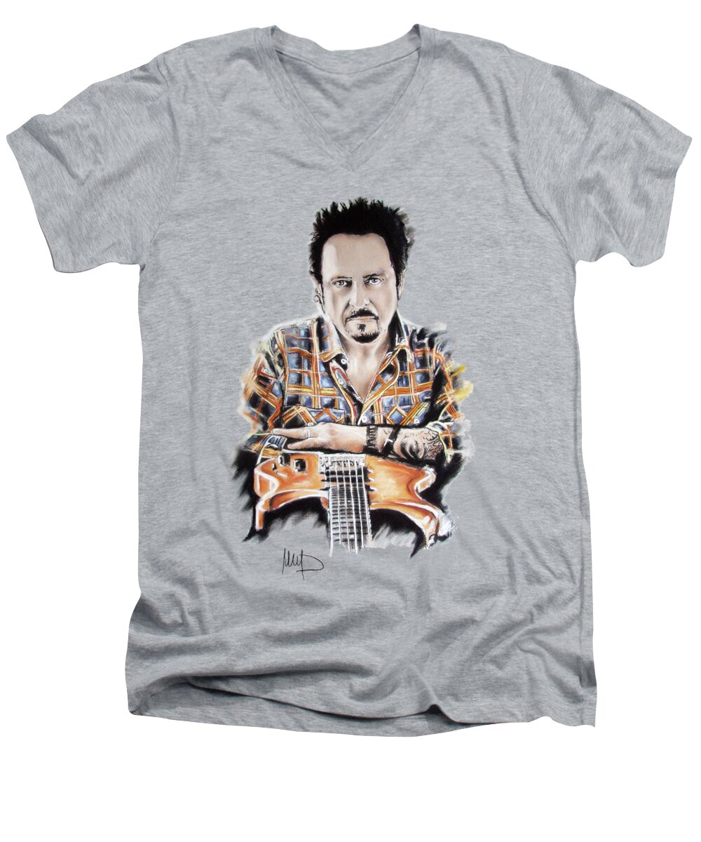 Steve Lukather Men's V-Neck T-Shirt featuring the pastel Steve Lukather by Melanie D
