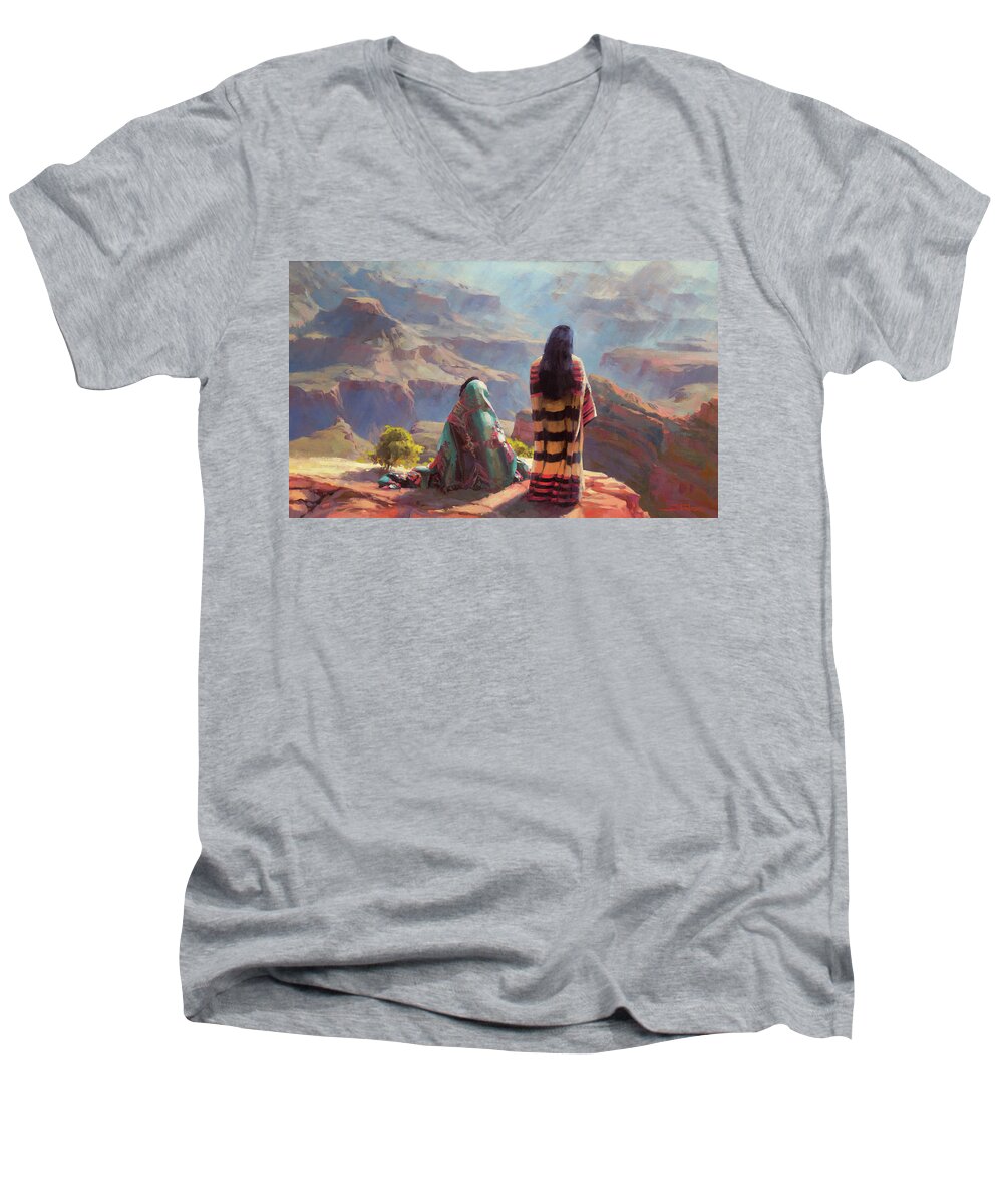 Southwest Men's V-Neck T-Shirt featuring the painting Stillness by Steve Henderson