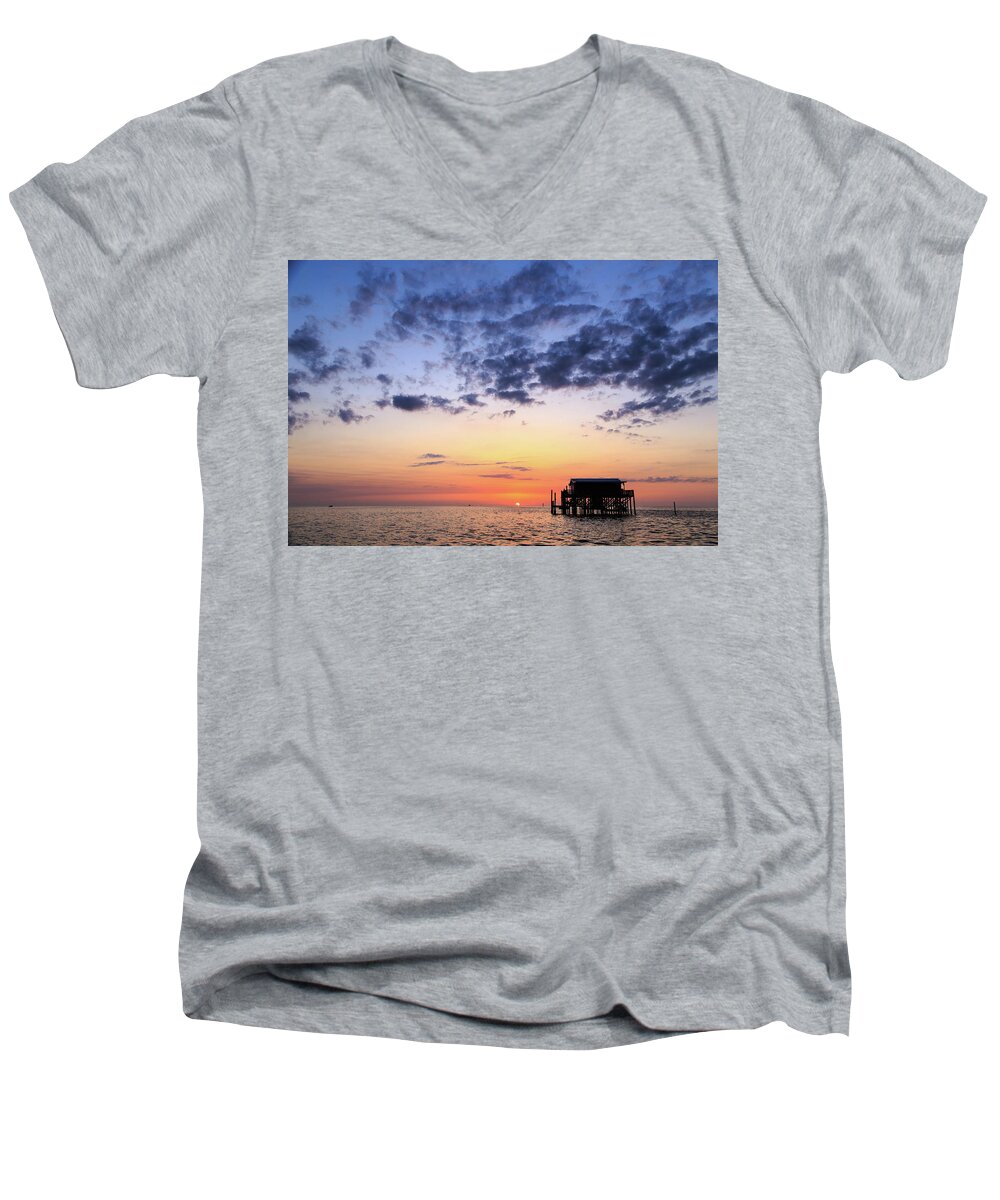 Florida Men's V-Neck T-Shirt featuring the photograph Stilt House Sunset by Stefan Mazzola