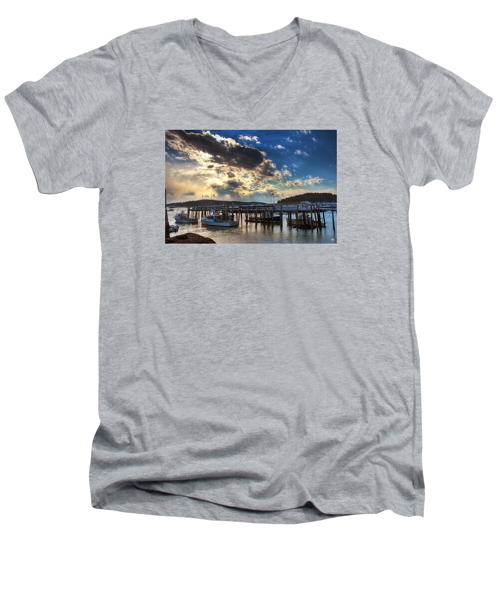Lobster Men's V-Neck T-Shirt featuring the photograph Stonington Lobster boats by John Meader