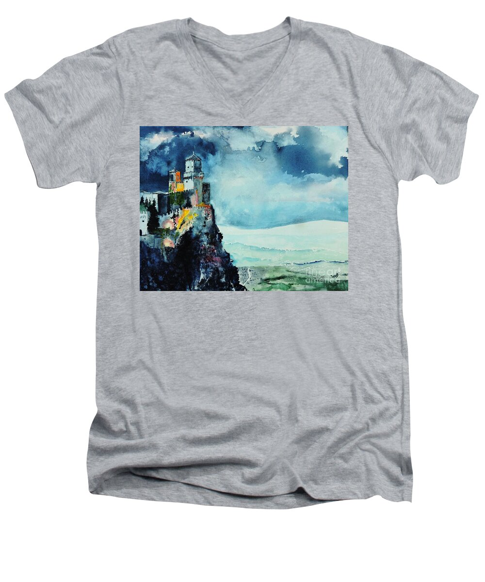 Storm Men's V-Neck T-Shirt featuring the painting Storm the Castle by Tom Riggs