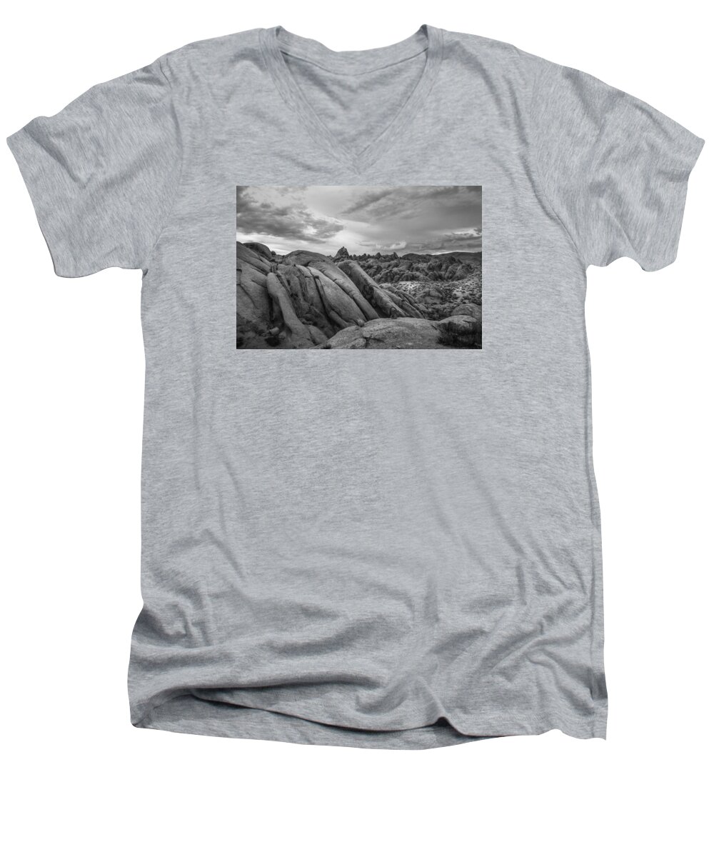 Alabama Hills Men's V-Neck T-Shirt featuring the photograph Stormy Afternoon at Alabama Hills by Dusty Wynne