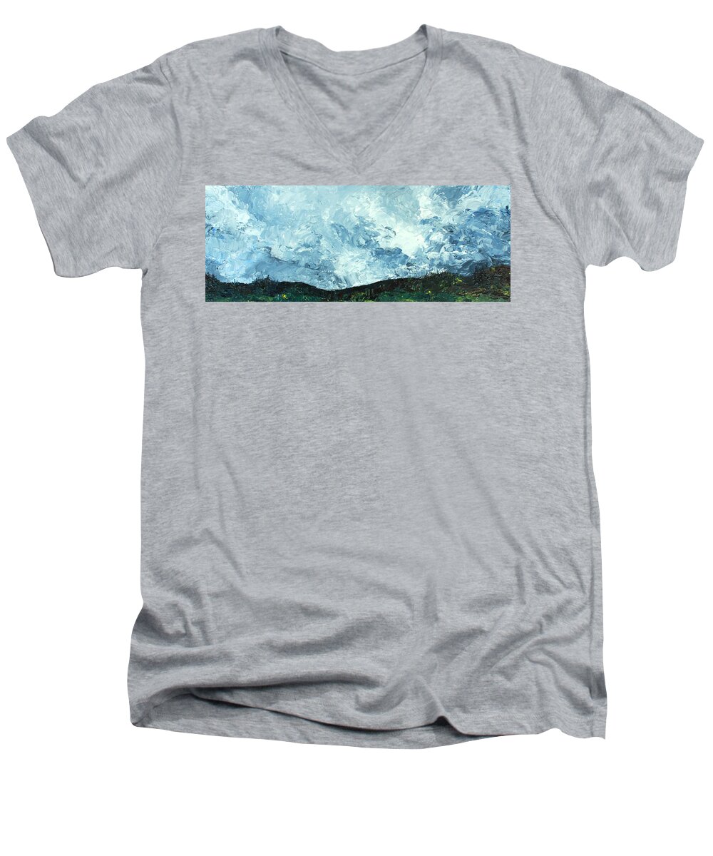 Plaette Knife Landscape Men's V-Neck T-Shirt featuring the painting Stormy by Nila Jane Autry