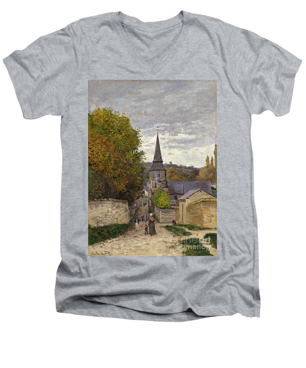 Street In Sainte-adresse Men's V-Neck T-Shirt featuring the painting Street in Sainte Adresse by Claude Monet