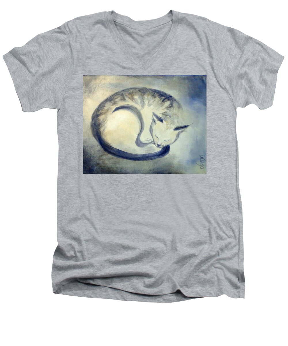 Cat Men's V-Neck T-Shirt featuring the painting Stripey Cat 3 by Dina Dargo