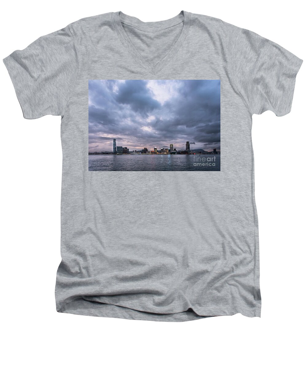 China Men's V-Neck T-Shirt featuring the photograph Stunning sunset over Kowloon in Hong Kong by Didier Marti