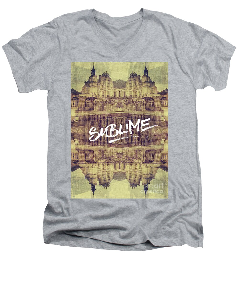 Sublime Men's V-Neck T-Shirt featuring the photograph Sublime Fontainebleau Chateau France French Architecture by Beverly Claire Kaiya