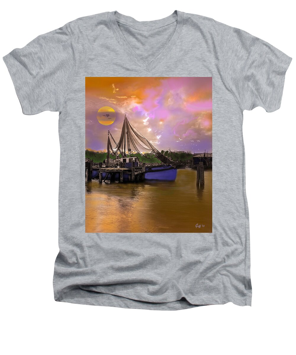 Louisiana Men's V-Neck T-Shirt featuring the digital art Sultry Bayou by J Griff Griffin