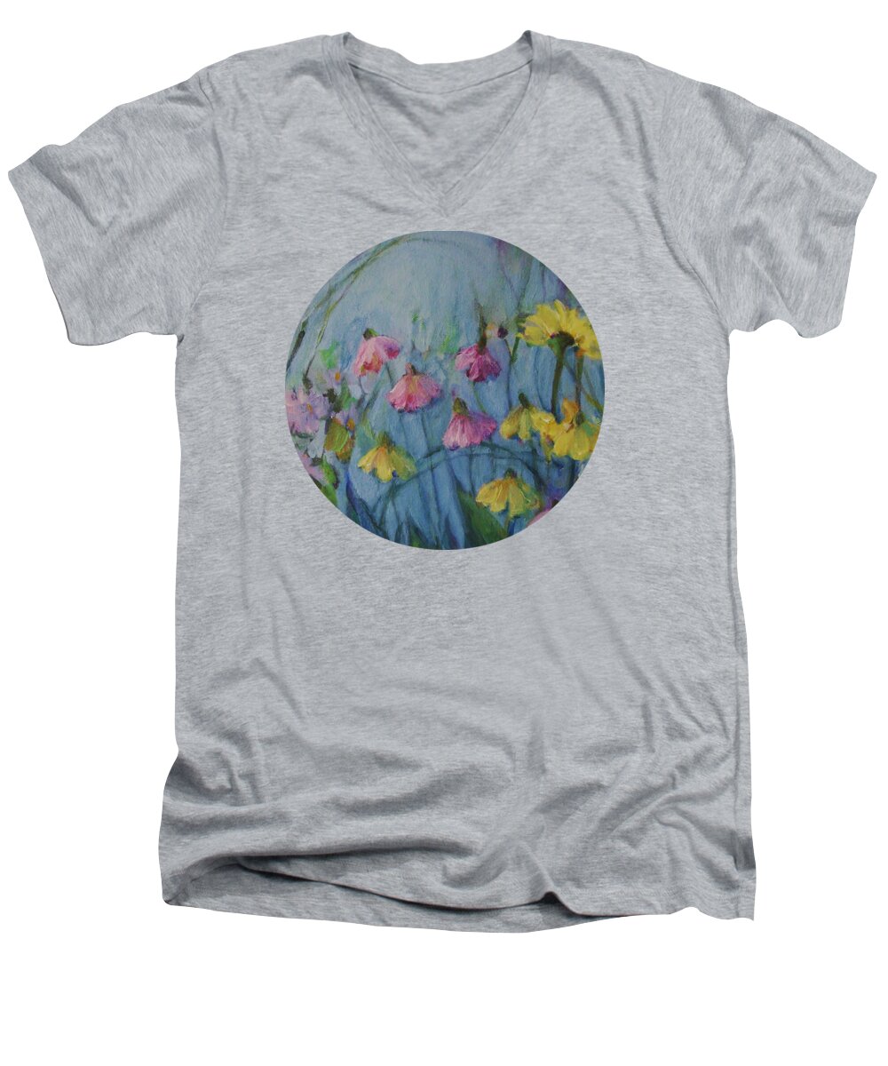 Wildflower Art Men's V-Neck T-Shirt featuring the painting Summer Flower Garden by Mary Wolf
