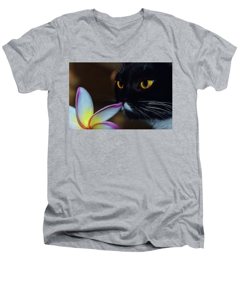 Photograph Men's V-Neck T-Shirt featuring the photograph Summer Sniffing Plumaria by Larah McElroy