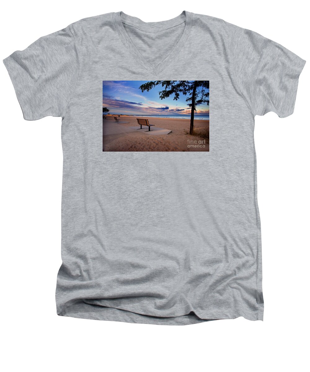 Lake Michigan Men's V-Neck T-Shirt featuring the photograph Summers Over by Randall Cogle