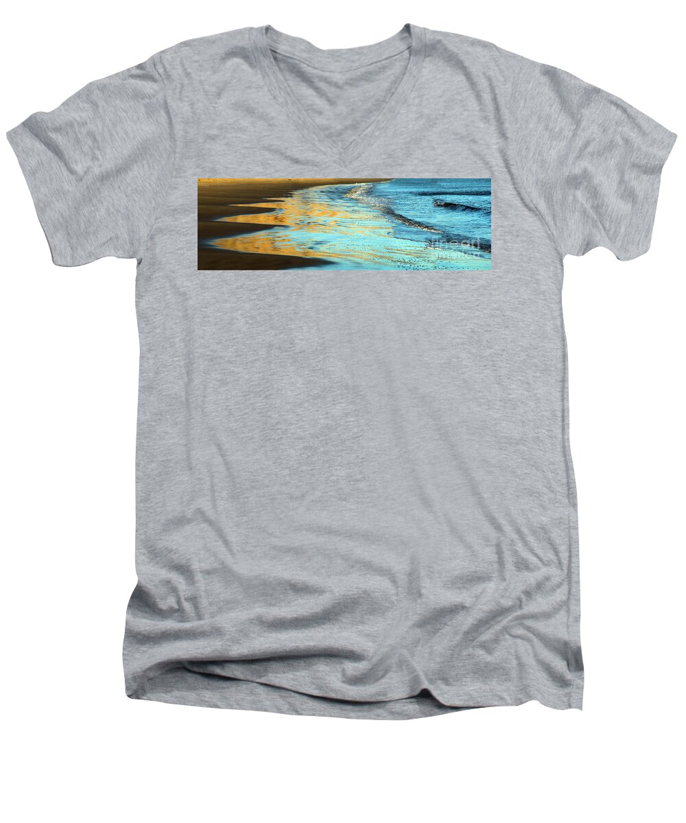 Drakes Bay Men's V-Neck T-Shirt featuring the photograph Sun Splashed waves at Point Reyes National Seashore California by Wernher Krutein