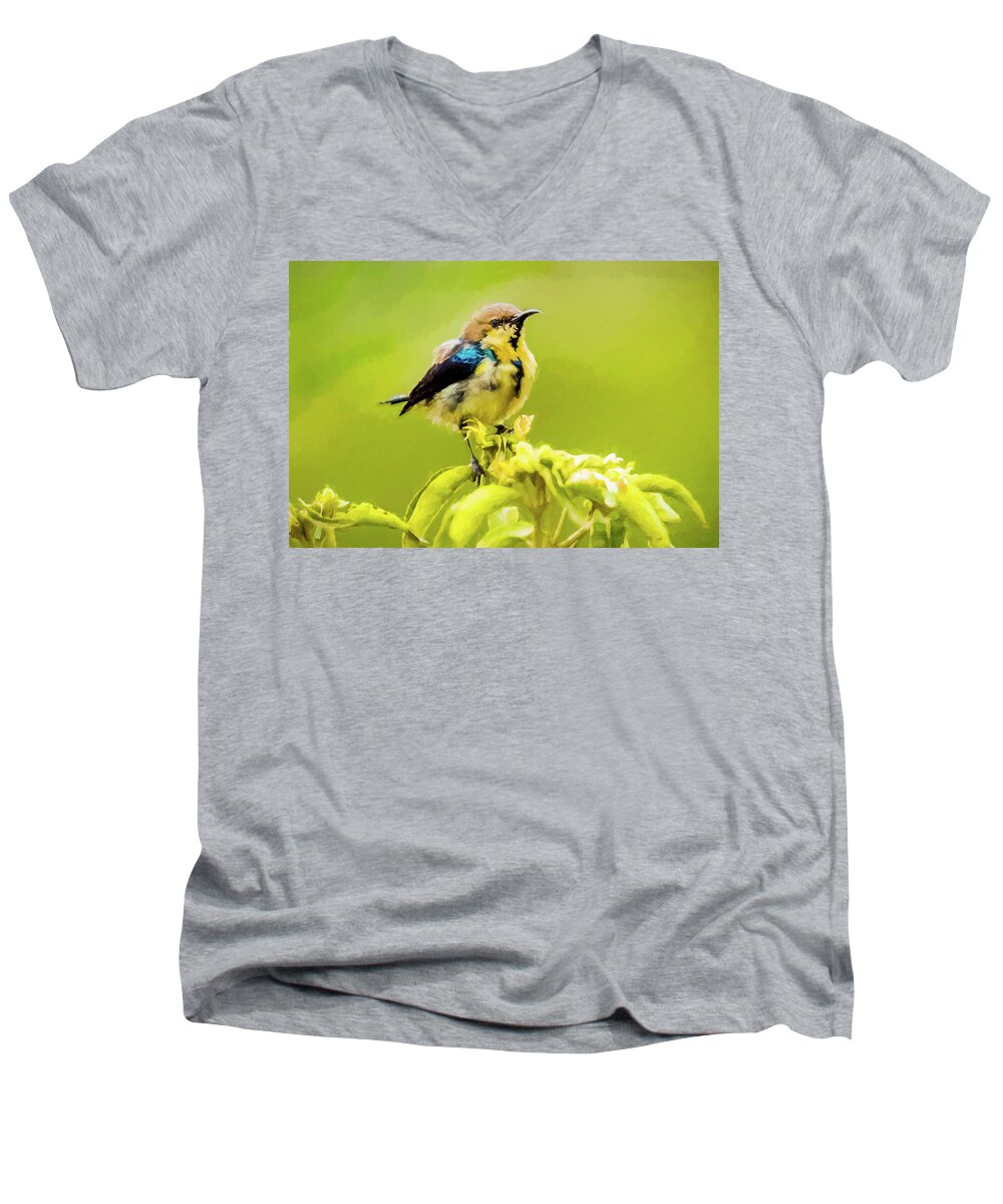 Bird Men's V-Neck T-Shirt featuring the digital art Sunbird by Pravine Chester