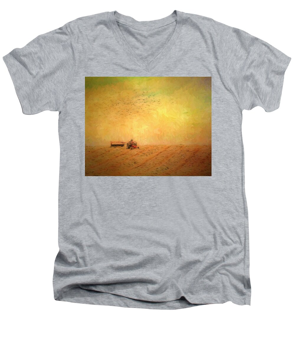 Birds Men's V-Neck T-Shirt featuring the photograph Sundown by Pete Rems