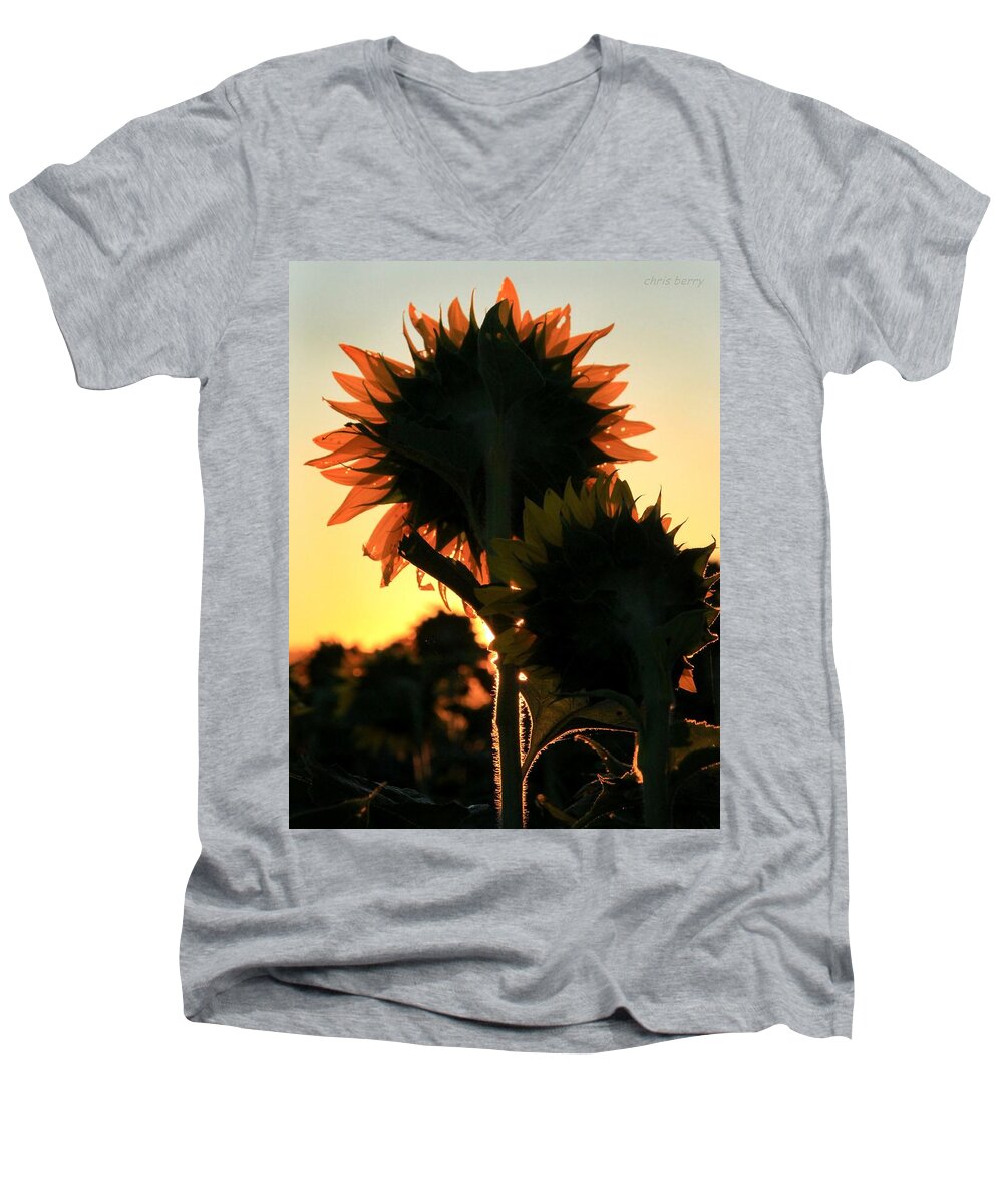 Farms Men's V-Neck T-Shirt featuring the photograph Sunflower Greeting by Chris Berry