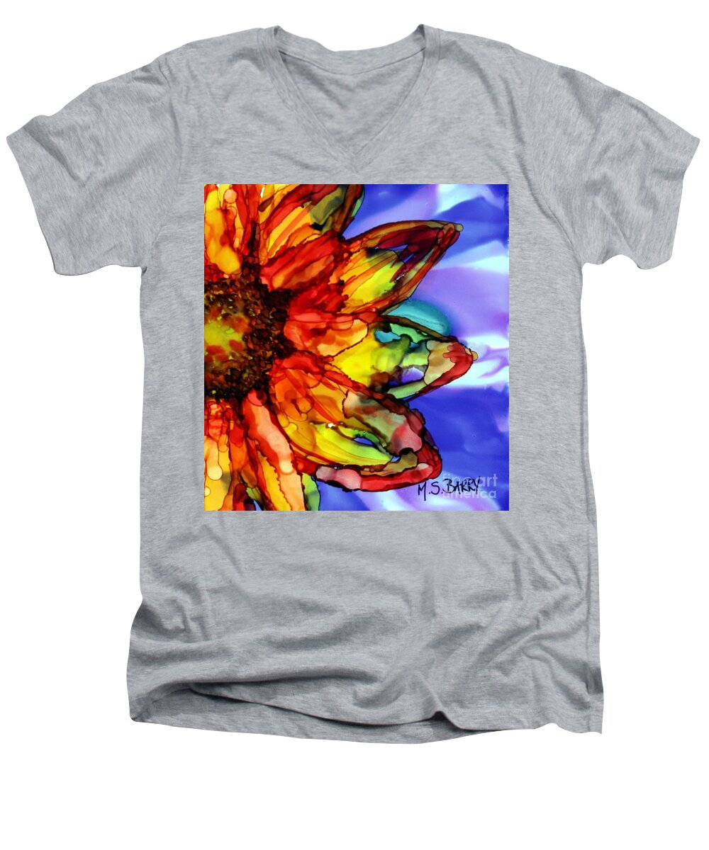 Sunflower Men's V-Neck T-Shirt featuring the painting Sunflower by Maria Barry