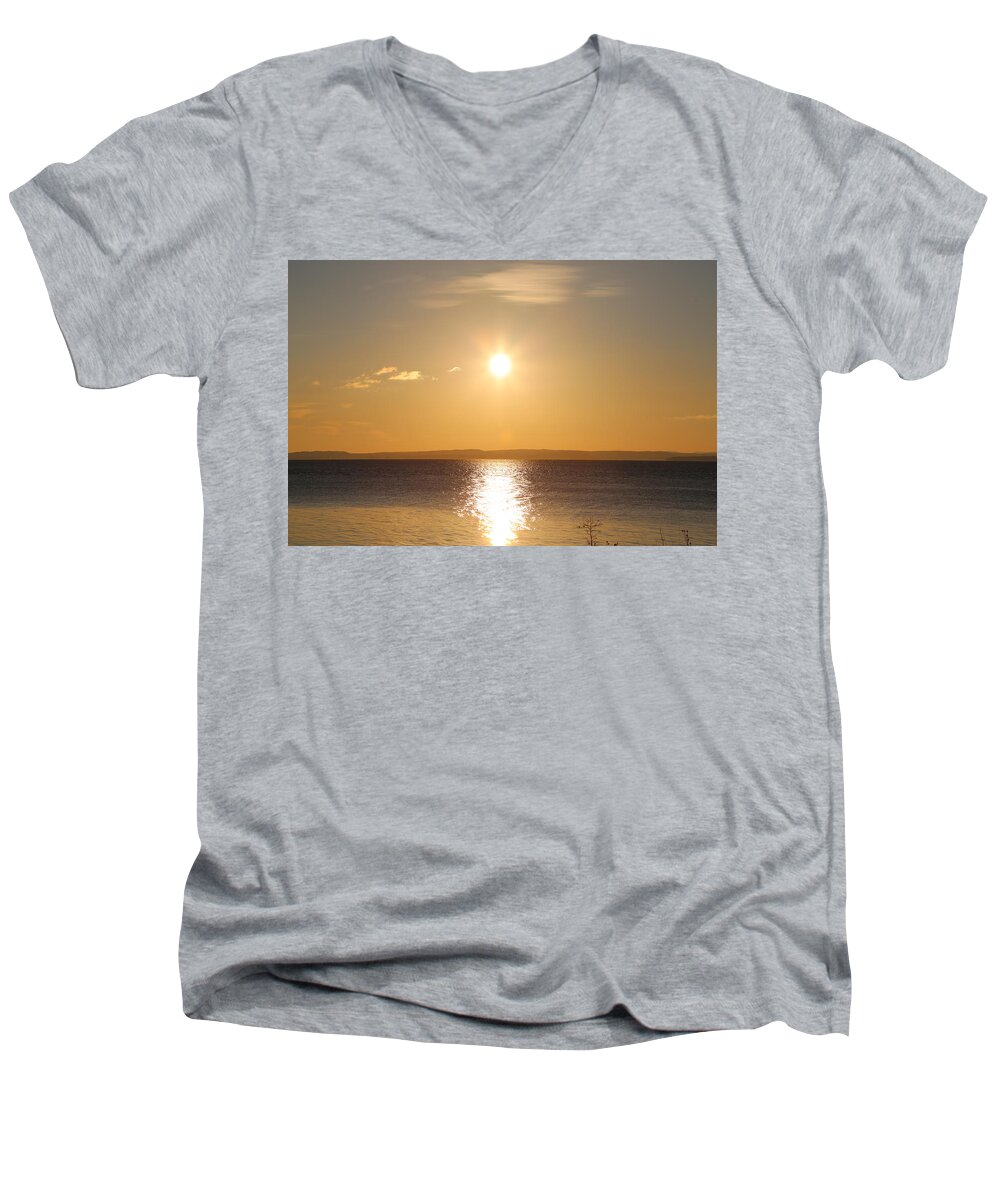 Waterfront Men's V-Neck T-Shirt featuring the digital art Sunny day by the Oslo Fjords. by Jeanette Rode Dybdahl