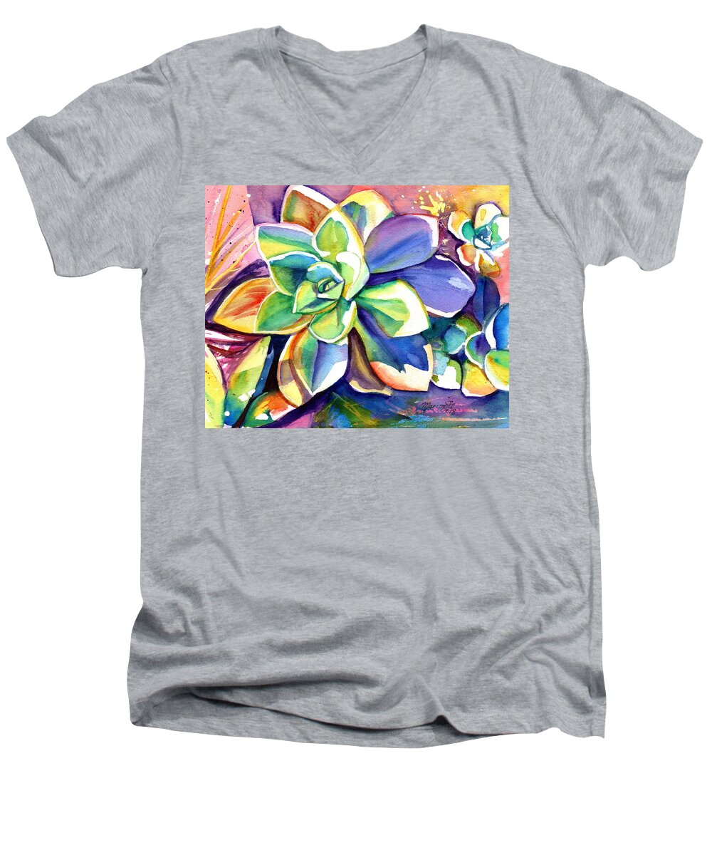 Succulent Painting Men's V-Neck T-Shirt featuring the painting Sunny Day Succulent by Marionette Taboniar