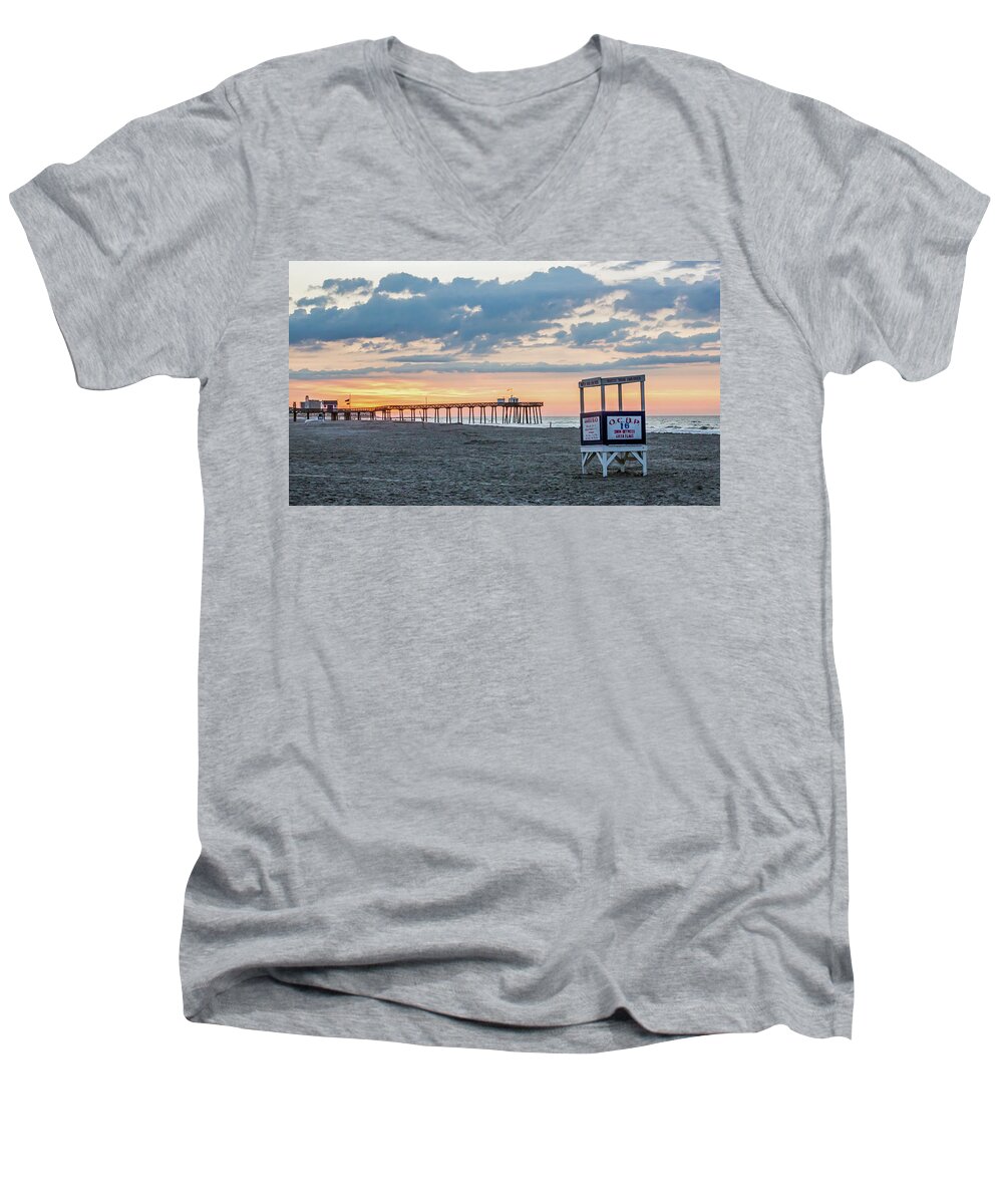 Ocean City New Jersey Men's V-Neck T-Shirt featuring the photograph Sunrise at 16th street Ocean City New Jersey by Photographic Arts And Design Studio