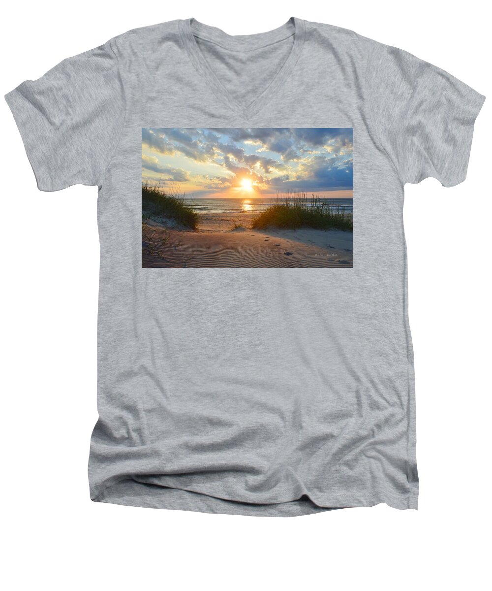 Obx Sunrise Men's V-Neck T-Shirt featuring the photograph Sunrise in South Nags Head by Barbara Ann Bell