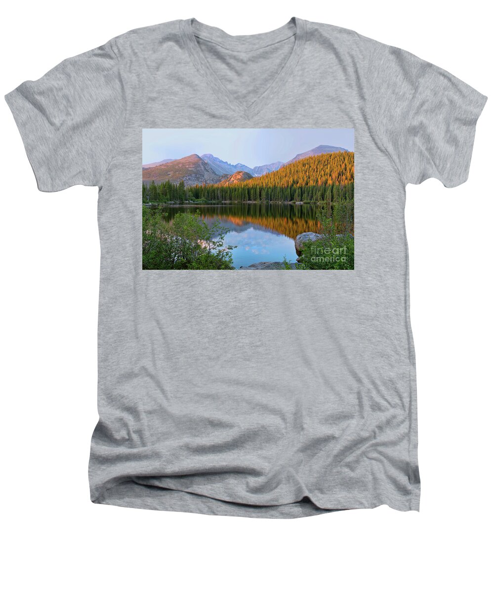 National Men's V-Neck T-Shirt featuring the photograph Sunrise on Bear Lake Rocky Mtns by Teri Atkins Brown