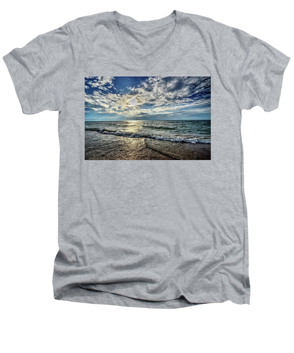 Sunset Men's V-Neck T-Shirt featuring the photograph SunSet 32 by Jeffrey Platt
