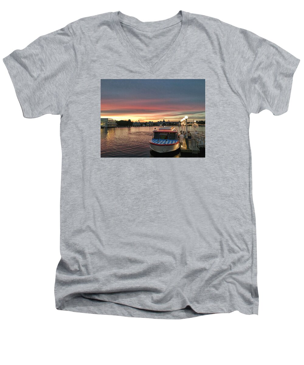 Boardwalk Men's V-Neck T-Shirt featuring the photograph Sunset From The Boardwalk by John Black