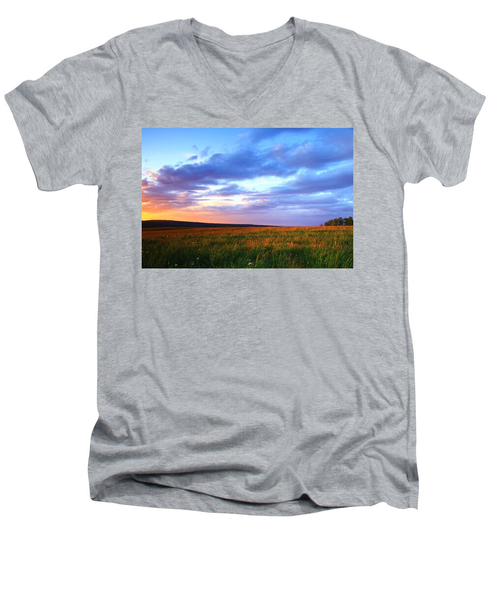 Sunset Men's V-Neck T-Shirt featuring the photograph Sunset in Ithaca South Hill by Paul Ge