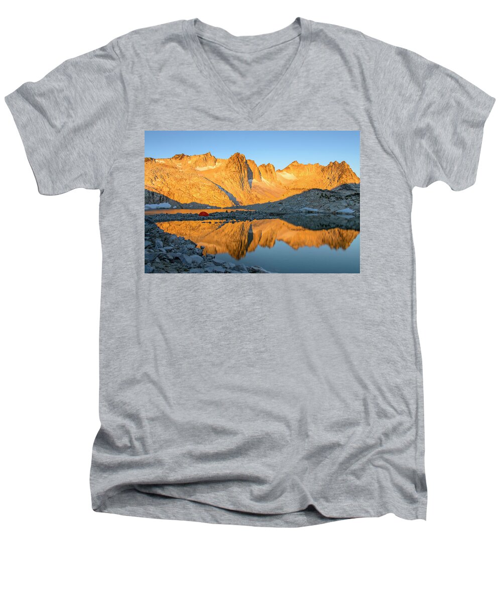 Sunset Men's V-Neck T-Shirt featuring the digital art Sunset in the Enchantments by Michael Lee