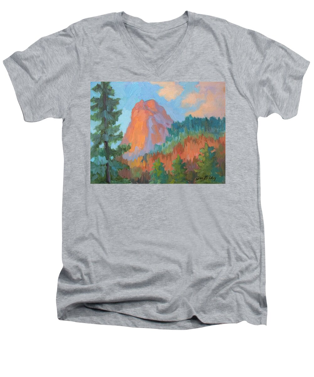Lily Rock Men's V-Neck T-Shirt featuring the painting Sunset on Lily Rock by Diane McClary