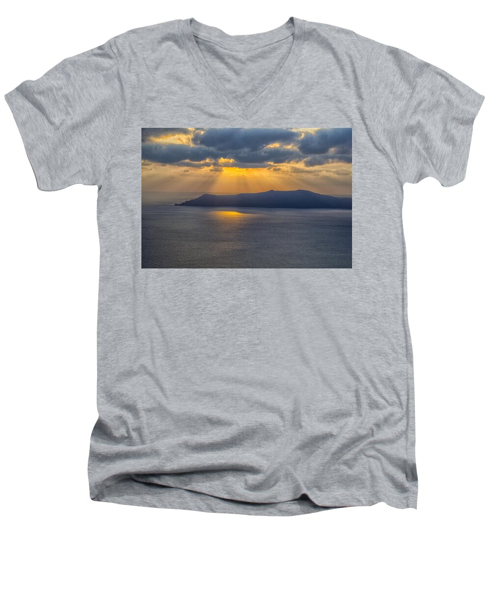 Aegean Sea Men's V-Neck T-Shirt featuring the photograph Sunset on the Aegean Sea by Kathy Adams Clark