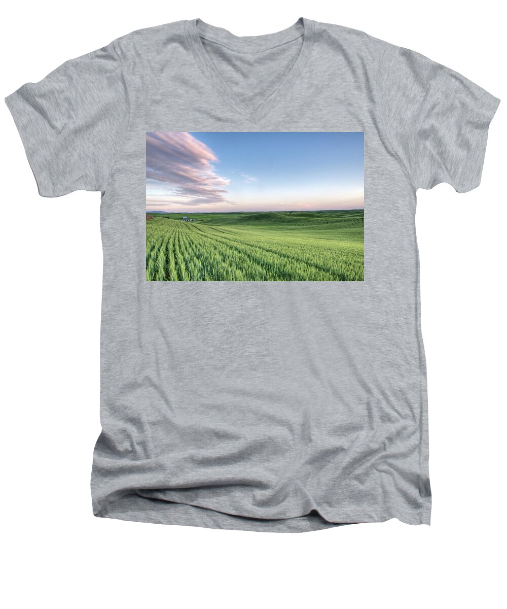 Outdoors Men's V-Neck T-Shirt featuring the photograph Sunset on Wheat by Doug Davidson
