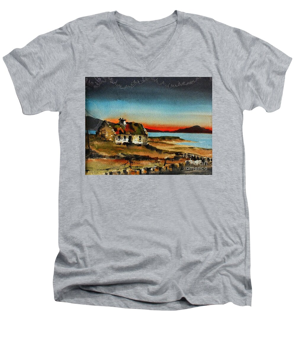 Ireland Men's V-Neck T-Shirt featuring the painting F 707 Inishfree Bay near Ardra, Donegal.. by Val Byrne