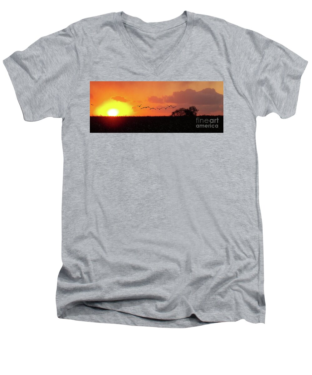 Color Photography Men's V-Neck T-Shirt featuring the photograph Sunset Over Easy by Sue Stefanowicz