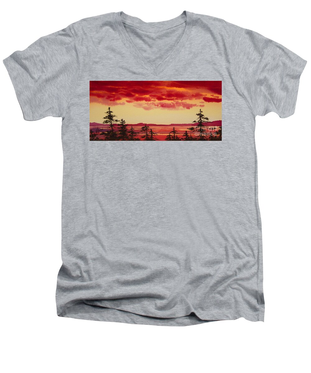 Sunset Men's V-Neck T-Shirt featuring the painting Sunset Symphony by James Williamson