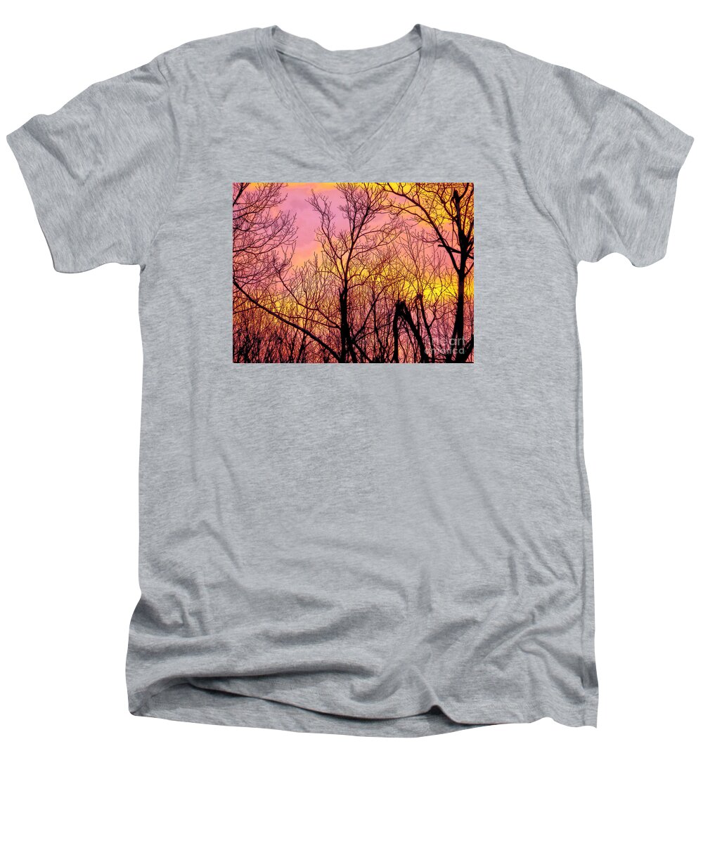 Sunset Sunsets Sky Color Tree Trees Craig Walters Photo Photograph Men's V-Neck T-Shirt featuring the photograph Sunset Through the Trees by Craig Walters
