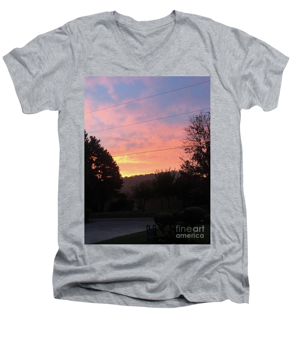 Sunshine Men's V-Neck T-Shirt featuring the photograph Sunshine without the Fog by Allison Ashton