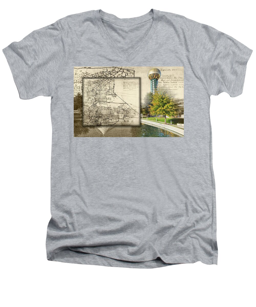 Sunsphere Mapped Men's V-Neck T-Shirt featuring the photograph Sunsphere Mapped by Sharon Popek