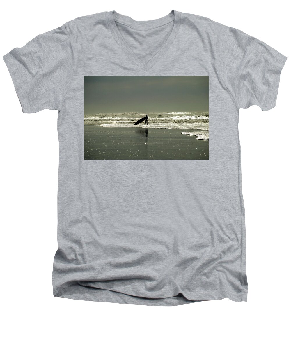 Surf Men's V-Neck T-Shirt featuring the photograph Surfs up by Jason Hughes