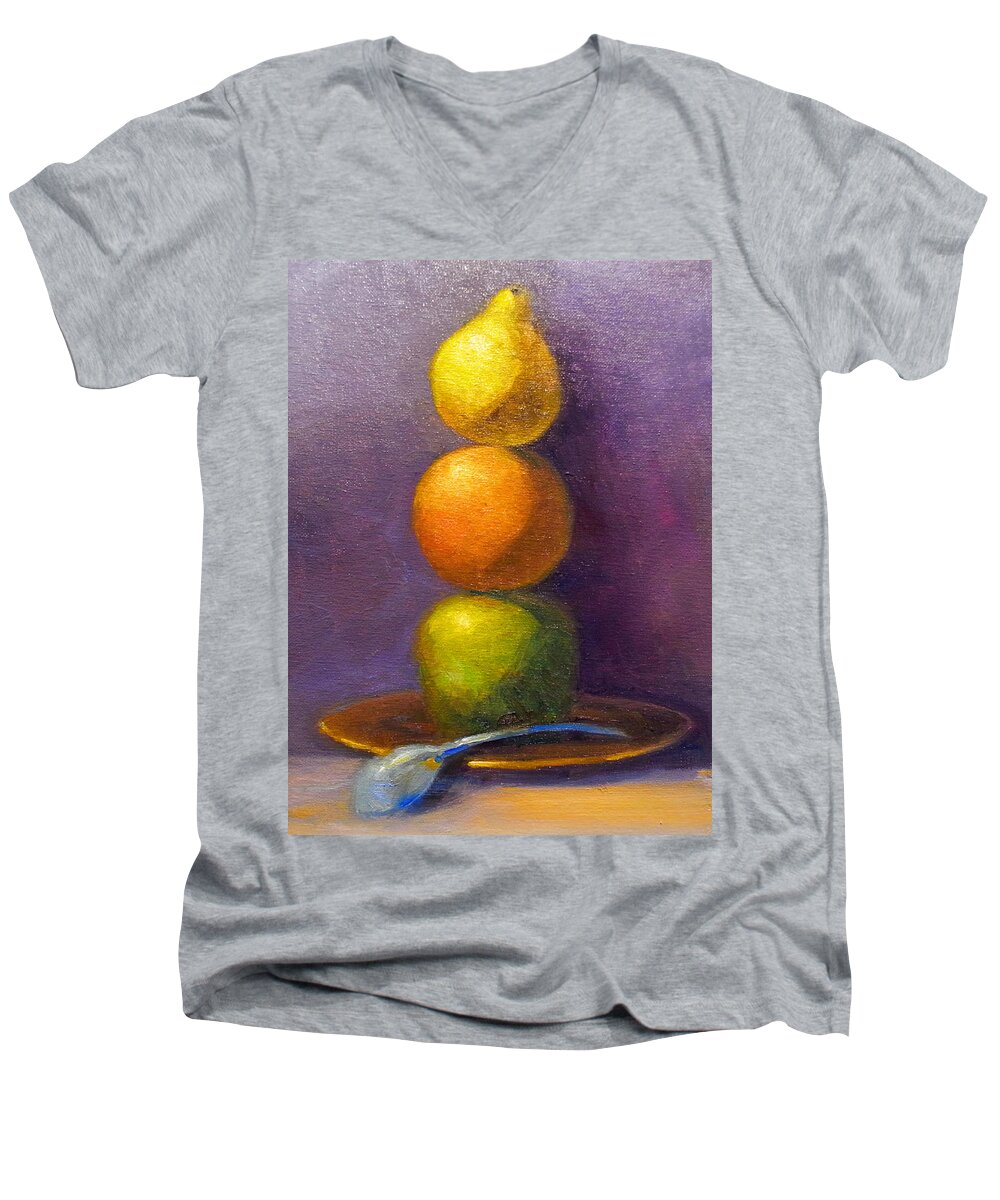  Men's V-Neck T-Shirt featuring the painting Suspenseful Balance by Jessica Anne Thomas