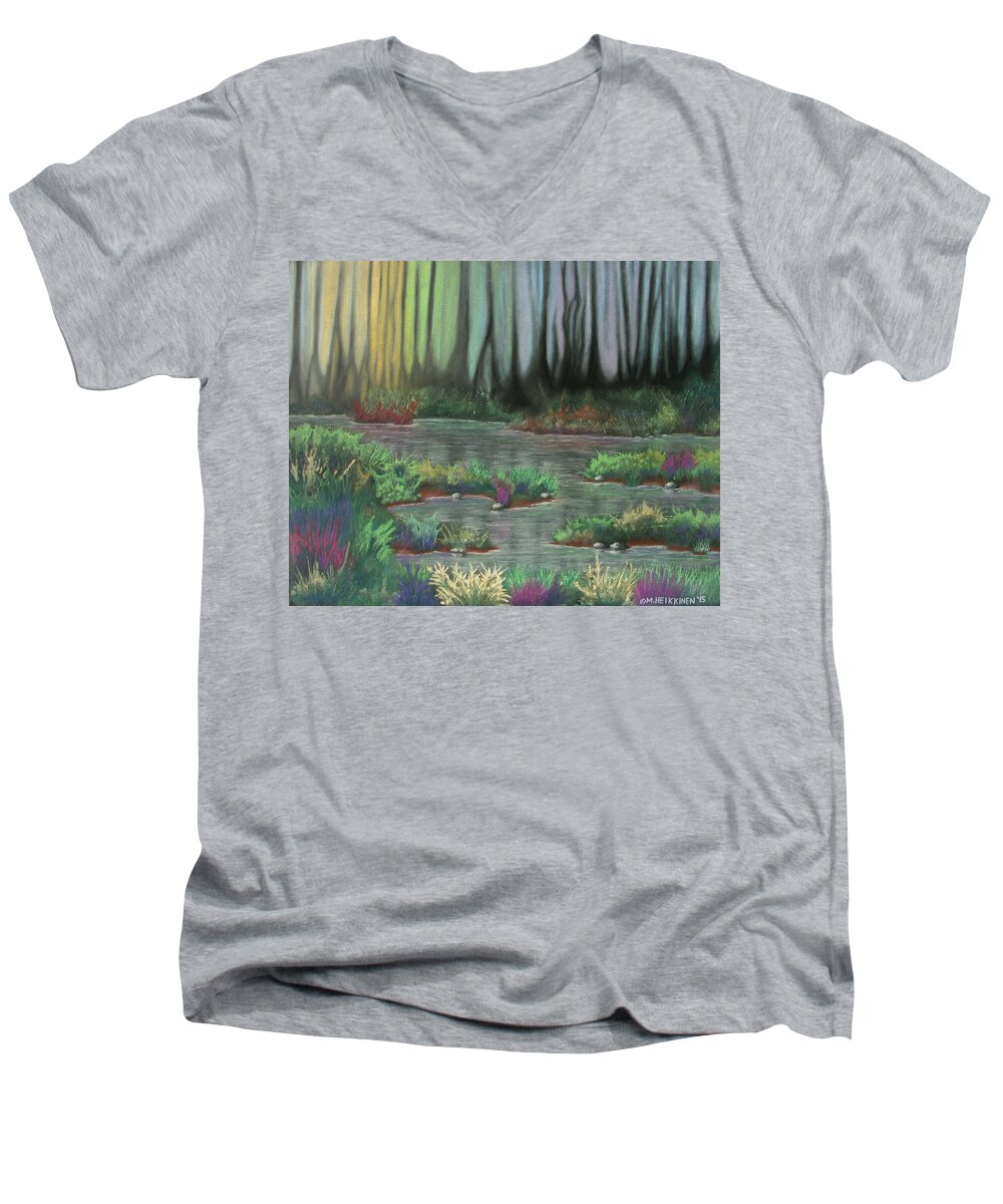 Swamp Men's V-Neck T-Shirt featuring the pastel Swamp Things 01 by Michael Heikkinen