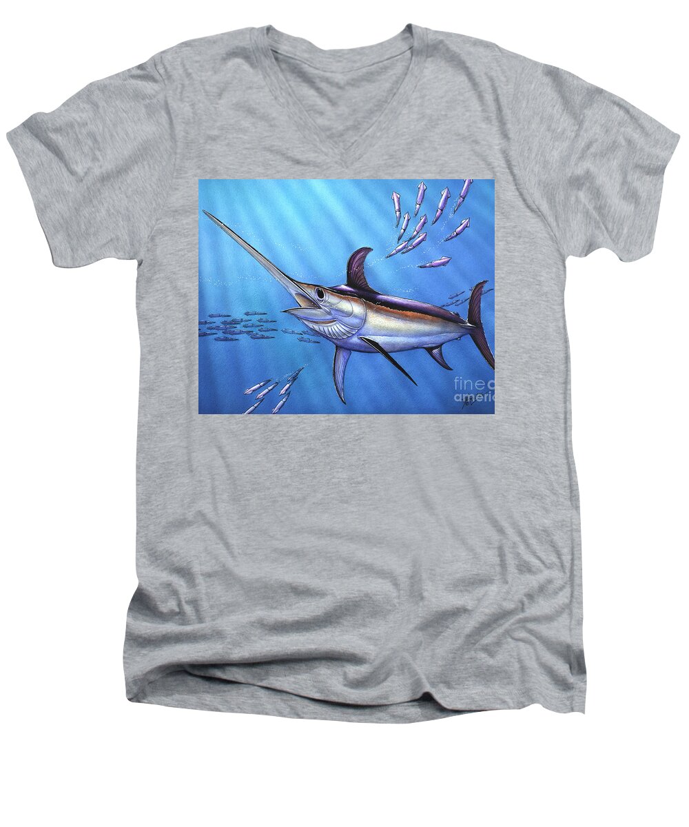 Blue Mrlin Men's V-Neck T-Shirt featuring the painting Swordfish in Freedom by Terry Fox
