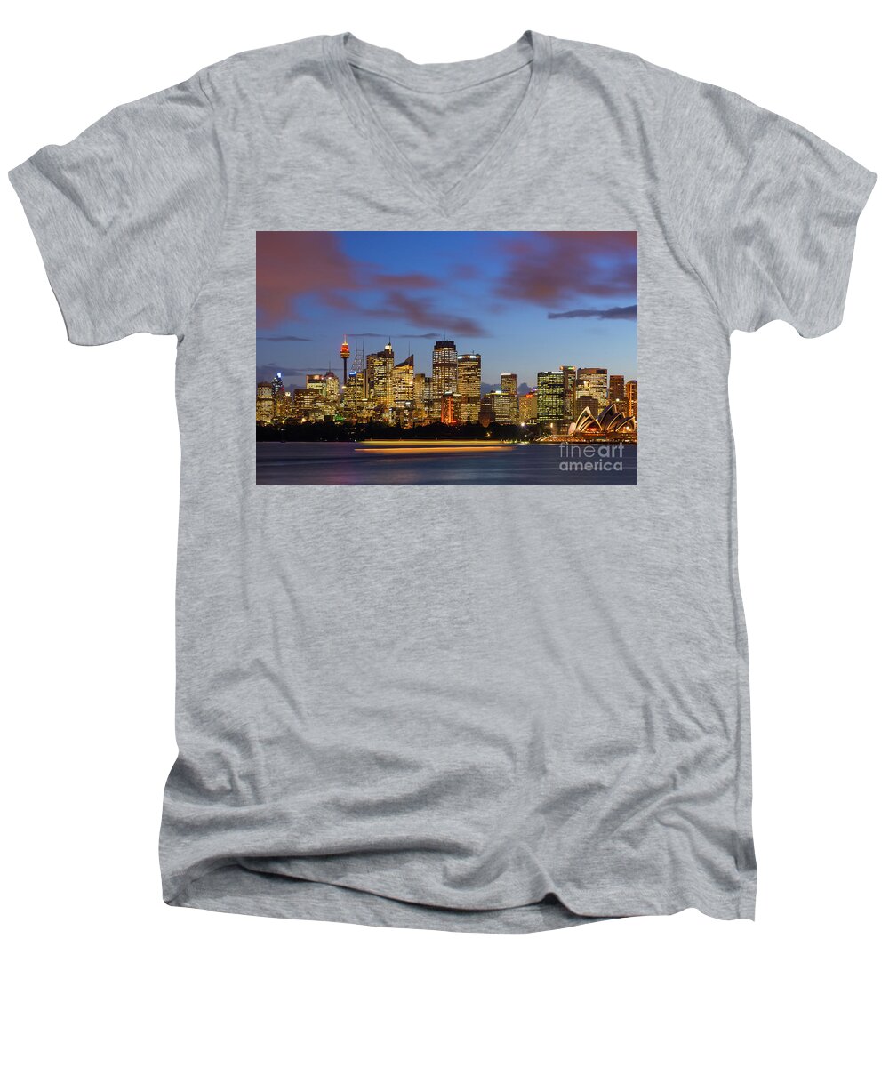 Sydney Men's V-Neck T-Shirt featuring the photograph Sydney Harbour sunset by Andrew Michael