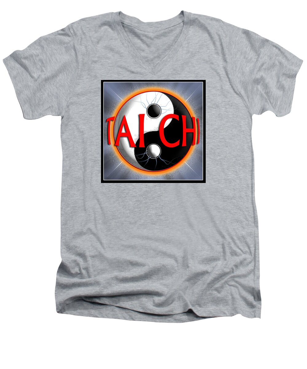 Tai Chi Men's V-Neck T-Shirt featuring the digital art Tai Chi by Steve Sperry