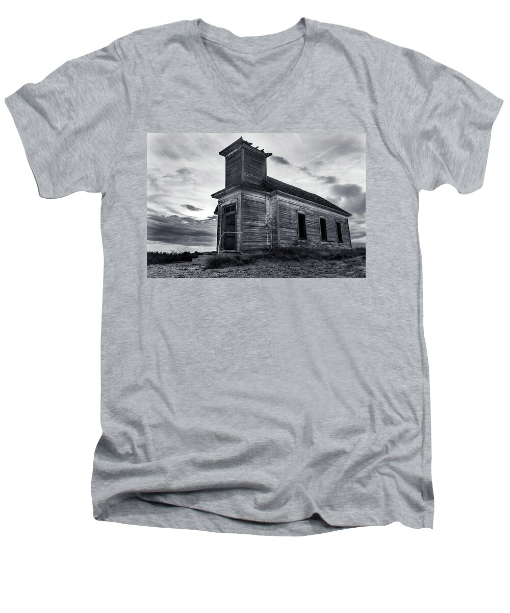 Church Men's V-Neck T-Shirt featuring the photograph Taiban Presbyterian Church, New Mexico by Adam Reinhart
