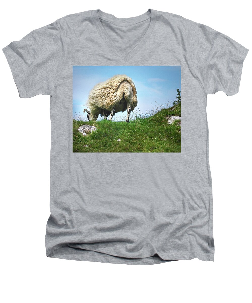 Sheep Men's V-Neck T-Shirt featuring the digital art Tail Wind by Vicki Lea Eggen