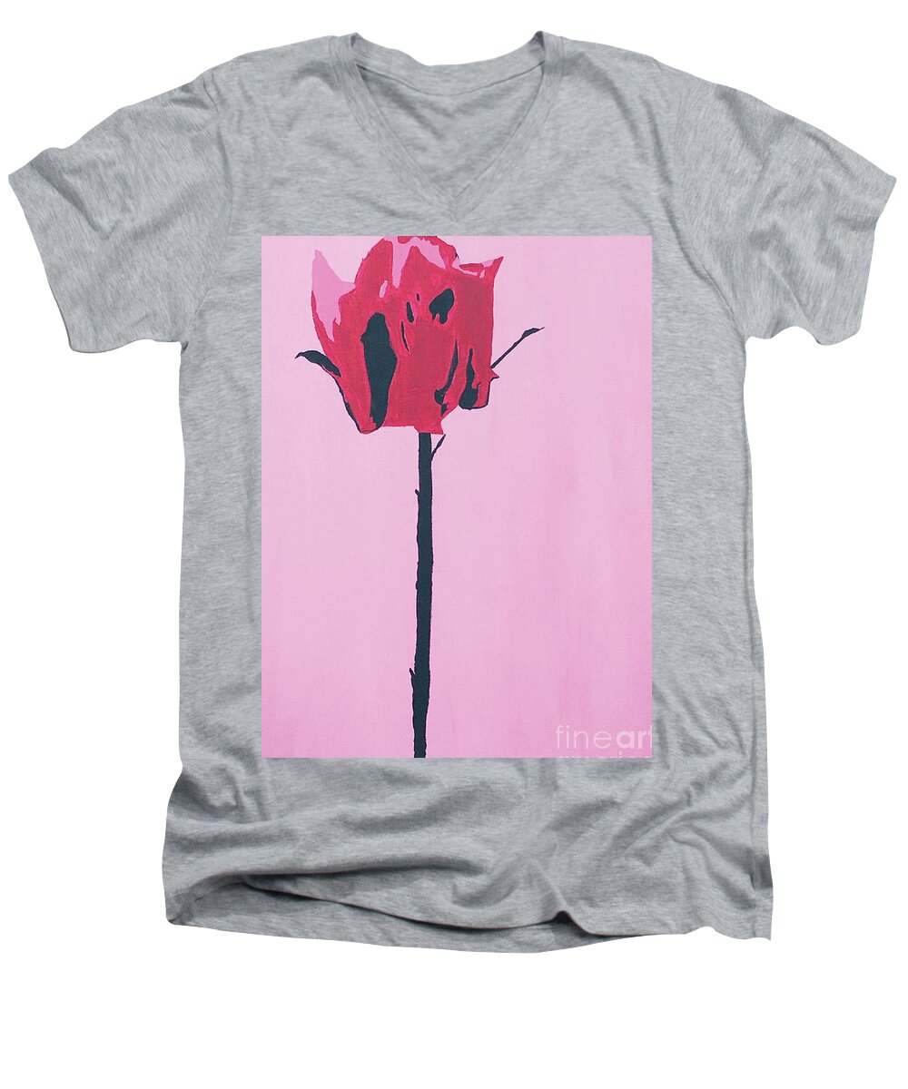 Rose Men's V-Neck T-Shirt featuring the painting Tall Beauty by Karen Nicholson