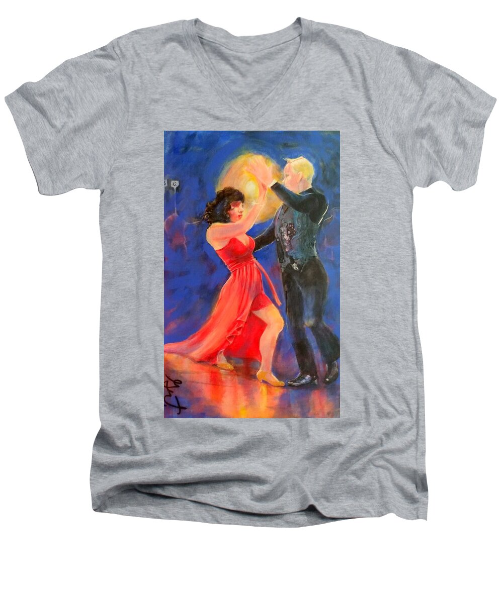 Dancer Men's V-Neck T-Shirt featuring the painting Tango by Gertrude Palmer