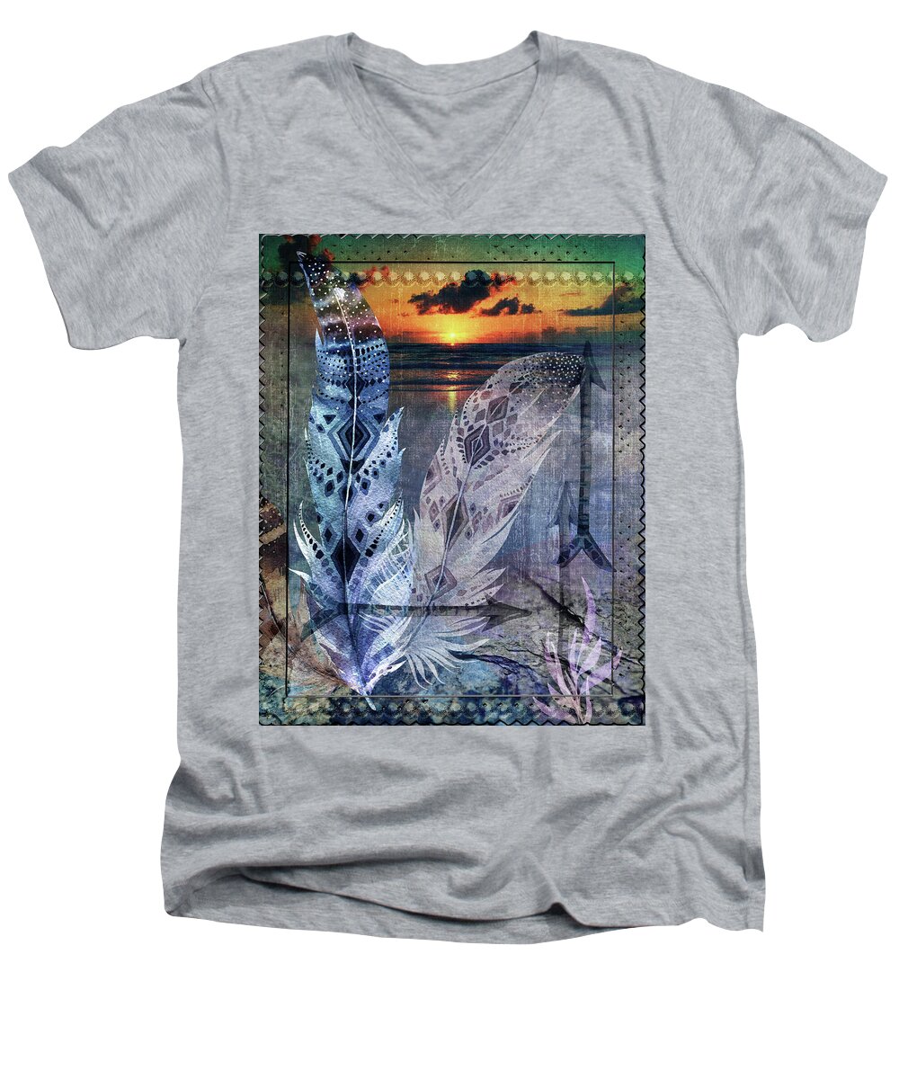 Native American Men's V-Neck T-Shirt featuring the digital art Tapestry by Linda Carruth